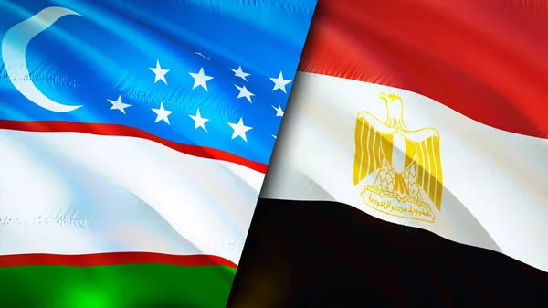 Uzbekistan and Egypt flags. 3D Waving flag design. Uzbekistan Egypt flag, picture, wallpaper. Uzbekistan vs Egypt image,3D rendering. Uzbekistan Egypt relations alliance and Trade,travel,touris