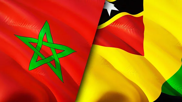 Flaggen Marokkos Und Der Insel Nevis Fahnenschwenken Marokko Nevis Island — Stockfoto