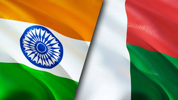 Vlaggen Van India Madagaskar Waving Vlag Ontwerp India Madagaskar Vlag — Stockfoto