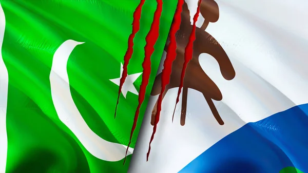 Pakistan Und Lesotho Flaggen Mit Narbenkonzept Fahnenschwenken Rendering Pakistan Und — Stockfoto