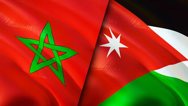 Marokko Und Jordanien Flaggen Fahnenschwenken Marokko Jordanien Flagge Bild Tapete — Stockfoto