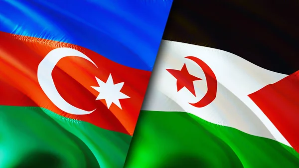 Azerbaijan and Western Sahara flags. 3D Waving flag design. Azerbaijan Western Sahara flag, picture, wallpaper. Azerbaijan vs Western Sahara image,3D rendering. Azerbaijan Western Sahara relation