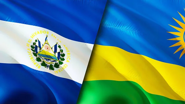 El Salvador and Rwanda flags. 3D Waving flag design. El Salvador Rwanda flag, picture, wallpaper. El Salvador vs Rwanda image,3D rendering. El Salvador Rwanda relations war alliance concept.Trade