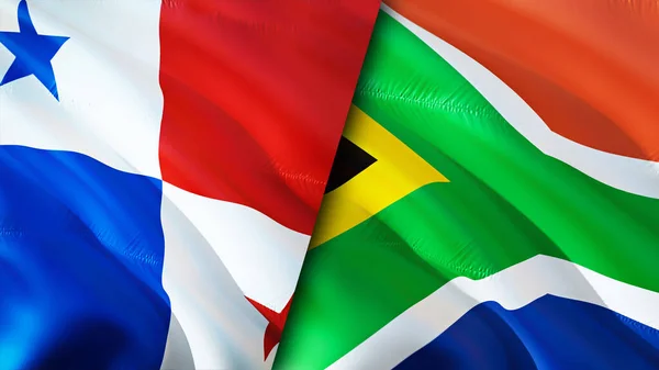 Panama and South Africa flags. 3D Waving flag design. Panama South Africa flag, picture, wallpaper. Panama vs South Africa image,3D rendering. Panama South Africa relations alliance an