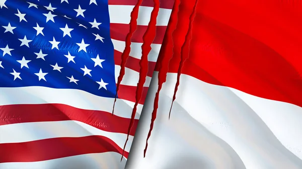미국과 모나코 깃발에는 흉터가 웨이브 플래그 렌더링 미국과 모나코의 개념이다 — 스톡 사진