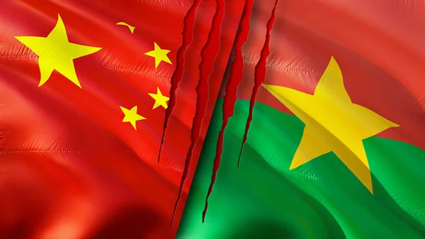 China and Burkina Faso flags with scar concept. Waving flag,3D rendering. China and Burkina Faso conflict concept. China Burkina Faso relations concept. flag of China and Burkina Faso crisis,war