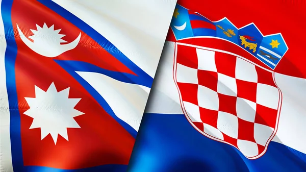 Nepal and Croatia flags. 3D Waving flag design. Nepal Croatia flag, picture, wallpaper. Nepal vs Croatia image,3D rendering. Nepal Croatia relations alliance and Trade,travel,tourism concep