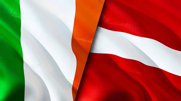 Σημαίες Ιρλανδίας Και Λετονίας Σχεδιασμός Τρισδιάστατης Κυματιστή Σημαίας Ιρλανδία Λετονία — Φωτογραφία Αρχείου