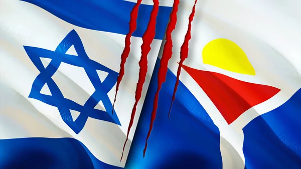 Izrael Saint Martin Flagi Blizną Koncepcji Machanie Flagą Renderowanie Koncepcja — Zdjęcie stockowe