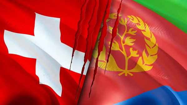 Bandeiras Suíça Eritreia Com Conceito Cicatriz Bandeira Ondulada Renderização Conceito — Fotografia de Stock