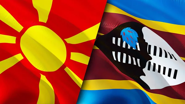 North Macedonia Eswatini Flags Waving Flag Design North Macedonia Eswatini — Stock Photo, Image