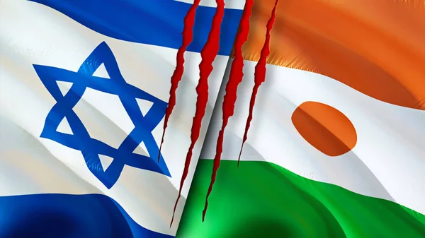 Israel Und Niger Flaggen Mit Narbenkonzept Fahnenschwenken Rendering Israel Und — Stockfoto