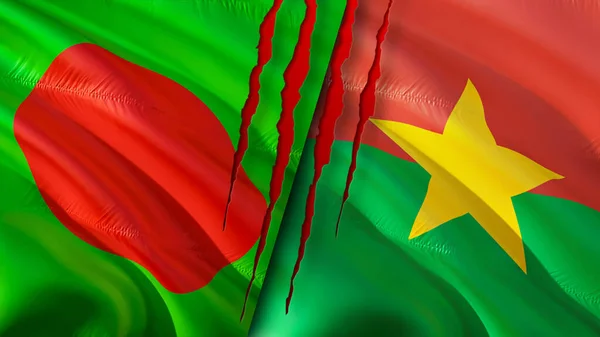 Bangladesz Burkina Faso Flagi Blizną Koncepcji Machanie Flagą Renderowanie Koncepcja — Zdjęcie stockowe