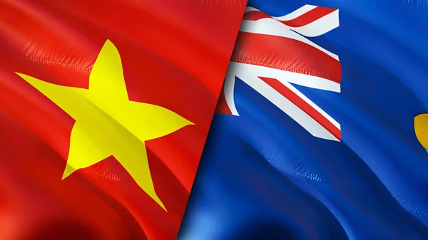 Vietnam and Saint Helena flags with scar concept. Waving flag,3D rendering. Vietnam and Saint Helena conflict concept. Vietnam Saint Helena relations concept. flag of Vietnam and Saint Helen