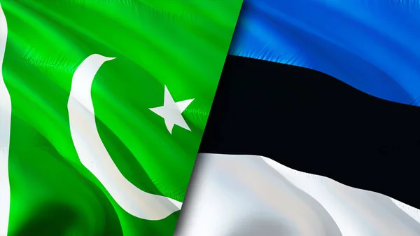 Pakistan and Estonia flags. 3D Waving flag design. Pakistan Estonia flag, picture, wallpaper. Pakistan vs Estonia image,3D rendering. Pakistan Estonia relations alliance and Trade,travel,touris