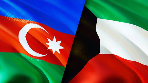 Azerbaijan and Kuwait flags. 3D Waving flag design. Azerbaijan Kuwait flag, picture, wallpaper. Azerbaijan vs Kuwait image,3D rendering. Azerbaijan Kuwait relations alliance and Trade,travel,touris