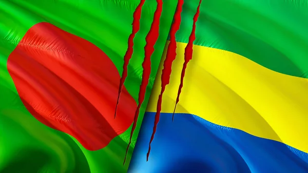 Bangladesh Gabon Vlaggen Met Litteken Concept Wuivende Vlag Weergave Bangladesh — Stockfoto