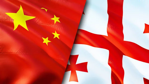 China and Georgia flags. 3D Waving flag design. China Georgia flag, picture, wallpaper. China vs Georgia image,3D rendering. China Georgia relations alliance and Trade,travel,tourism concep