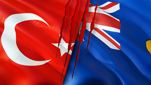 Turkey and Saint Helena flags with scar concept. Waving flag,3D rendering. Turkey and Saint Helena conflict concept. Turkey Saint Helena relations concept. flag of Turkey and Saint Helen