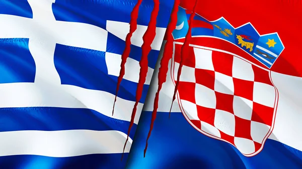 Greece Croatia Flags Scar Concept Waving Flag Rendering Greece Croatia — Stock Photo, Image