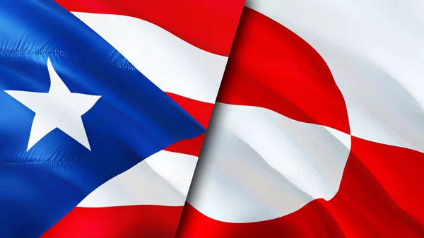 プエルトリコとグリーンランドの旗 3D波動旗のデザイン Puerto Rico Greenlandのフラグ プエルトリコ対グリーンランドの画像 3Dレンダリング プエルトリコグリーンランド関係同盟 — ストック写真