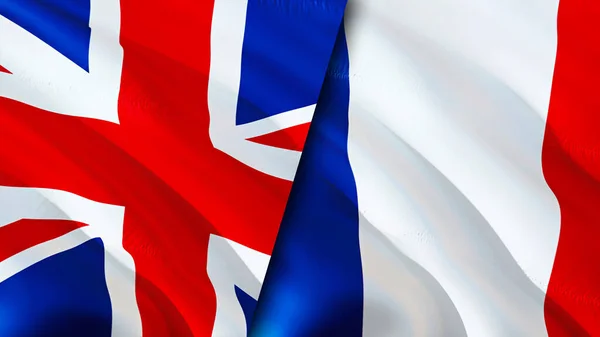 Ngiltere Fransa Bayrakları Boyutlu Dalgalanan Bayrak Tasarımı Birleşik Krallık Bayrağı — Stok fotoğraf
