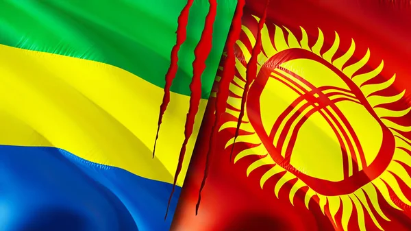 Gabon Kirgizië Vlaggen Met Litteken Concept Wuivende Vlag Weergave Gabon — Stockfoto