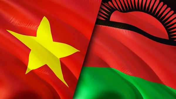 Vietnam Malawi Flags Scar Concept Waving Flag Rendering Vietnam Malawi — Stock Photo, Image