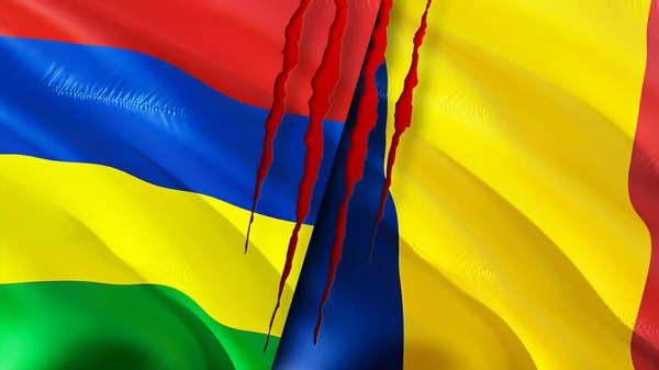 Mauritius Chad Flags Scar Concept Waving Flag Rendering Mauritius Chad — Stock Photo, Image