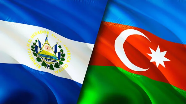 El Salvador and Azerbaijan flags. 3D Waving flag design. El Salvador Azerbaijan flag, picture, wallpaper. El Salvador vs Azerbaijan image,3D rendering. El Salvador Azerbaijan relations war allianc