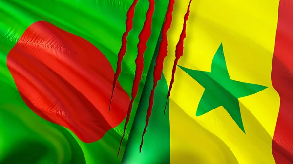 Bangladesz Senegal Flagi Blizną Koncepcji Machanie Flagą Renderowanie Koncepcja Konfliktu — Zdjęcie stockowe