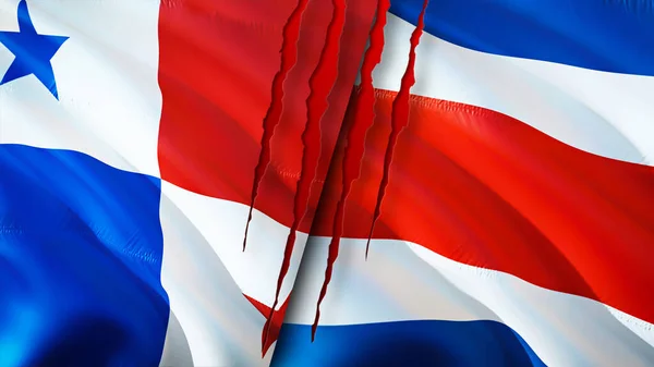 Прапори Панами Коста Рики Поняттям Шрамів Прапор Рендеринг Панама Коста — стокове фото