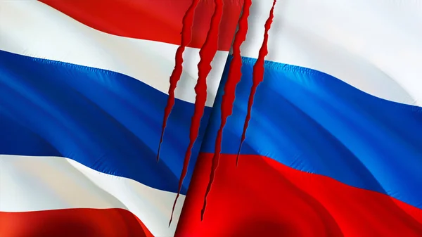 Таїланд Росія Прапори Поняттям Шраму Прапор Рендеринг Таїланд Росія Конфліктують — стокове фото