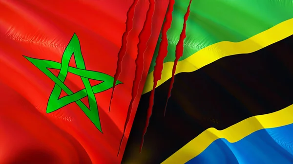 Morocco Tanzania Flags Scar Concept Waving Flag Rendering Morocco Tanzania — Stock Photo, Image