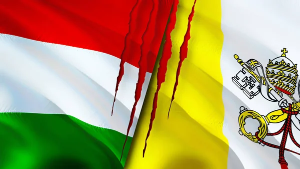Banderas Hungría Vaticano Con Concepto Cicatriz Bandera Ondeante Representación Hungría — Foto de Stock