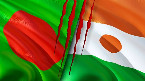 Bangladesh Niger Vlaggen Met Litteken Concept Wuivende Vlag Weergave Concept — Stockfoto