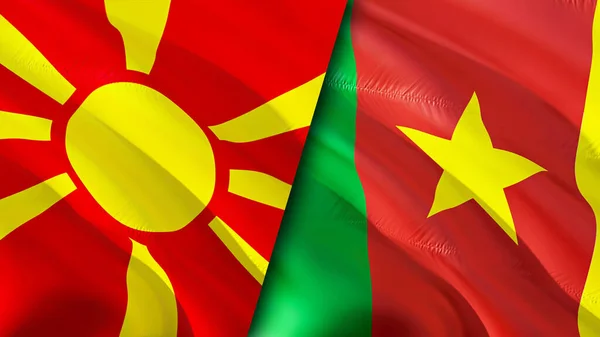 North Macedonia Cameroon Flags Waving Flag Design North Macedonia Cameroon — Stock Photo, Image