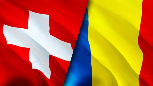 Bandeiras Suíça Roménia Acenando Design Bandeira Suíça Roménia Bandeira Foto — Fotografia de Stock