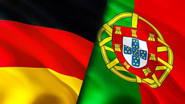 Germany and Portugal flags. 3D Waving flag design. Germany Portugal flag, picture, wallpaper. Germany vs Portugal image,3D rendering. Germany Portugal relations alliance and Trade,travel,touris