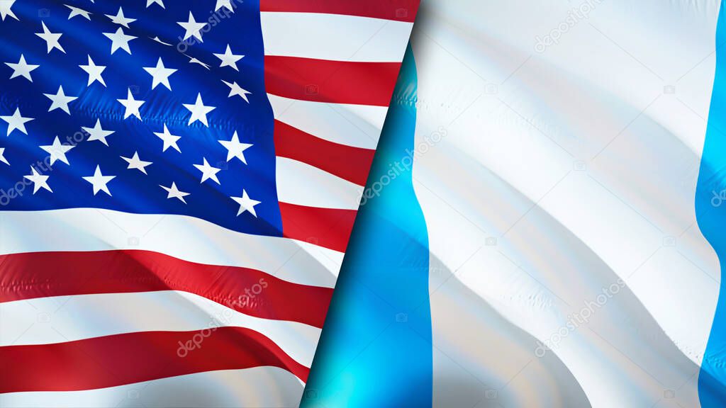 USA and Guatemala flags. 3D Waving flag design. USA Guatemala flag, picture, wallpaper. USA vs Guatemala image,3D rendering. USA Guatemala relations alliance and Trade,travel,tourism concep