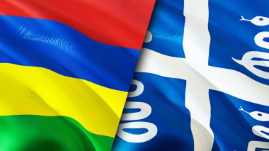 Mauritius ve Martinique bayrakları. 3 boyutlu dalgalanan bayrak tasarımı. Mauritius Martinique bayrağı, resim, duvar kağıdı. Mauritius Martinique 'e karşı, 3 boyutlu görüntü. Mauritius Martinique İlişkiler Birliği