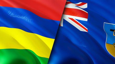 Mauritius ve Montserrat bayrakları. 3 boyutlu dalgalanan bayrak tasarımı. Mauritius Montserrat bayrağı, resim, duvar kağıdı. Mauritius Montserrat 'a karşı, görüntü 3 boyutlu. Mauritius Montserrat ilişkileri bir ittifak