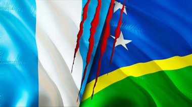 Guatemala ve Solomon Adaları yara izi olan bayraklar. 3D bayrak sallama. Guatemala ve Solomon Adaları çatışma konsepti. Guatemala Solomon Adaları ilişkileri kavramı. Guatemala bayrağı