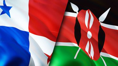 Panama ve Kenya bayrakları. 3 boyutlu dalgalanan bayrak tasarımı. Panama Kenya bayrağı, resim, duvar kağıdı. Panama Kenya 'ya karşı, görüntü 3 boyutlu. Panama Kenya ilişkileri ittifak ve ticaret, seyahat, turizm konsepti