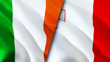 İrlanda ve Malta bayrakları. 3 boyutlu dalgalanan bayrak tasarımı. İrlanda Malta bayrağı, resim, duvar kağıdı. İrlanda, Malta 'ya karşı görüntü, 3D görüntüleme. İrlanda Malta ilişkileri savaş ittifakı kavramı. Ticaret, turizm konsepti