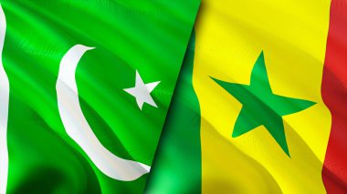 Pakistan ve Senegal bayrakları. 3 boyutlu dalgalanan bayrak tasarımı. Pakistan Senegal bayrağı, resim, duvar kağıdı. Pakistan, Senegal 'e karşı, görüntü 3 boyutlu. Pakistan Senegal ilişkileri ittifak ve ticaret, seyahat, turnuva