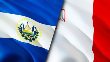 El Salvador ve Malta bayrakları. 3 boyutlu dalgalanan bayrak tasarımı. El Salvador Malta bayrağı, resim, duvar kağıdı. El Salvador, Malta 'ya karşı, görüntü 3 boyutlu. El Salvador Malta ilişkileri savaş ittifakı kavramı. Ticaret.
