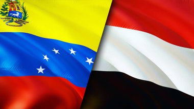 Venezuela ve Yemen bayrakları. 3 boyutlu dalgalanan bayrak tasarımı. Venezuela Yemen bayrağı, resim, duvar kağıdı. Venezuela, Yemen 'e karşı, görüntü 3 boyutlu. Venezuela Yemen ilişkileri ittifak ve ticaret, seyahat, turizm konsepti