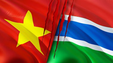 Vietnam ve Gambiya bayrakları. 3 boyutlu dalgalanan bayrak tasarımı. Vietnam Gambiya bayrağı, resim, duvar kağıdı. Vietnam Gambiya 'ya karşı, görüntü 3 boyutlu. Vietnam Gambiya ilişkileri ittifak ve ticaret, seyahat, turizm konsepti