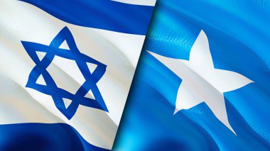 İsrail ve Somali bayrakları. 3 boyutlu dalgalanan bayrak tasarımı. İsrail Somali bayrağı, resim, duvar kağıdı. İsrail, Somali imajına karşı, 3D görüntüleme. İsrail Somali ilişkileri ittifak ve ticaret, seyahat, turizm konsepti